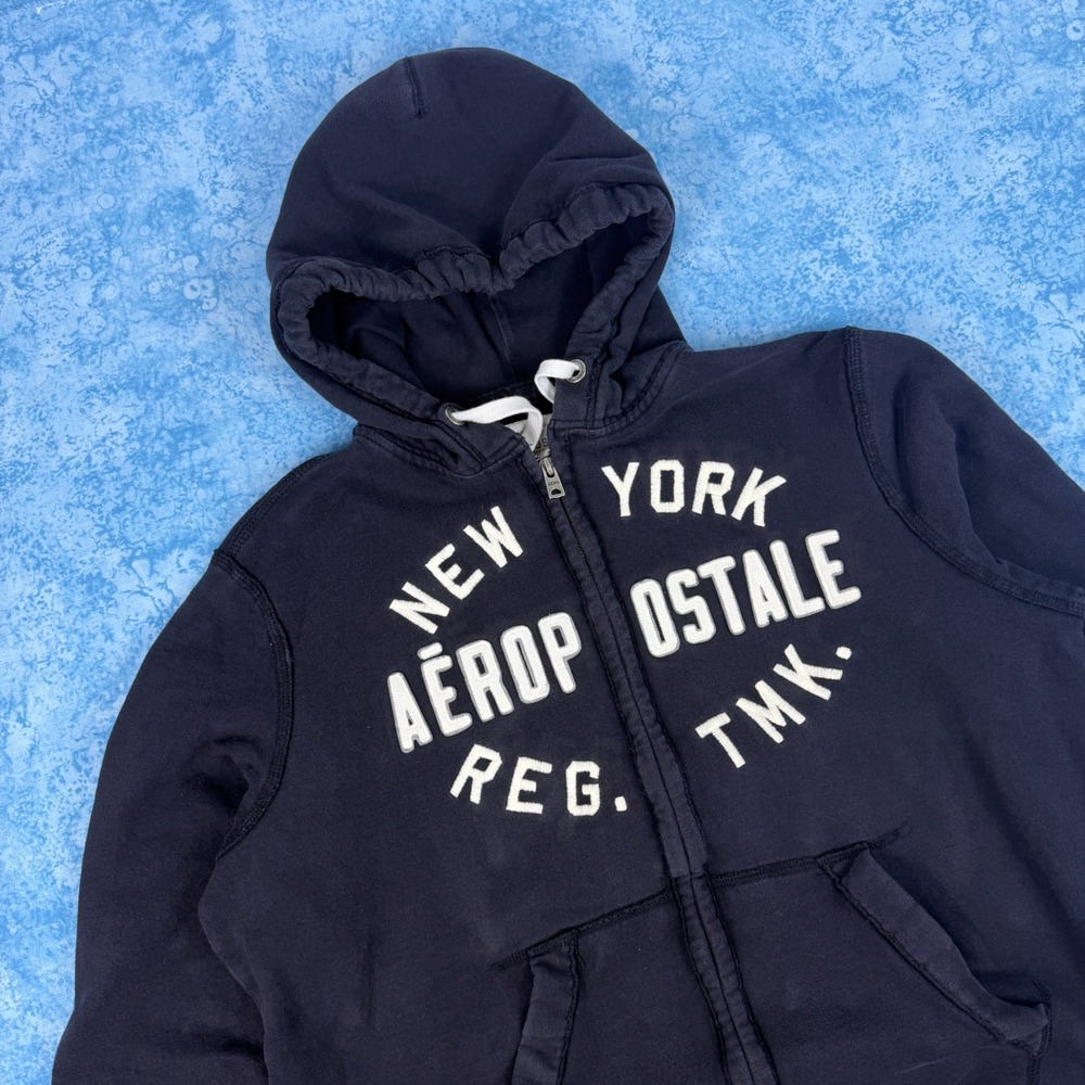 Aeropostale Womens Navy Blue New York Graphic Full Zip Hoodie Sweatshirt Large